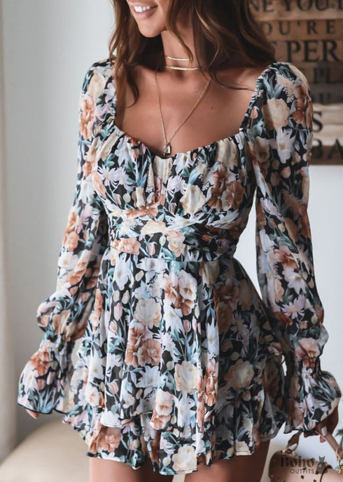 Boho Floral Backless Long Sleeve Jumpsuit Mia
