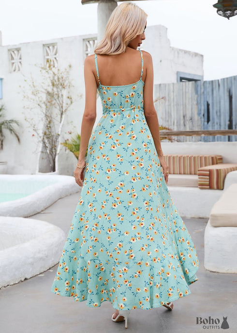 Boho Floral Long Drawstring Dress Dani