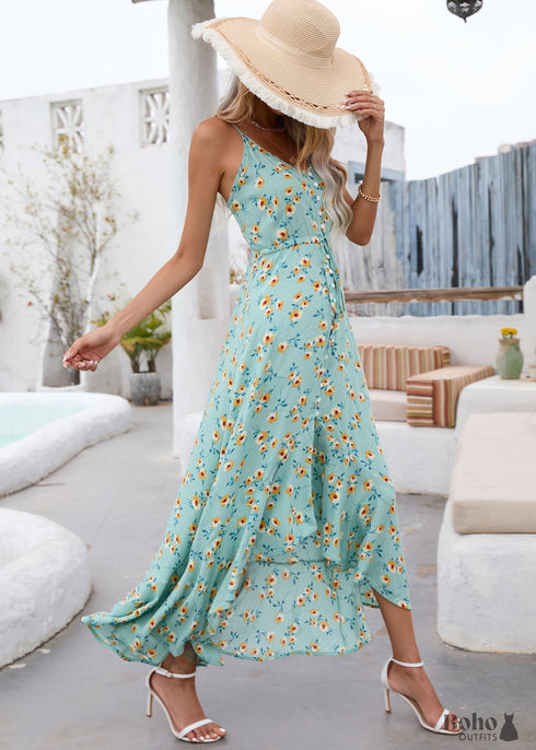 Boho Floral Long Drawstring Dress Dani