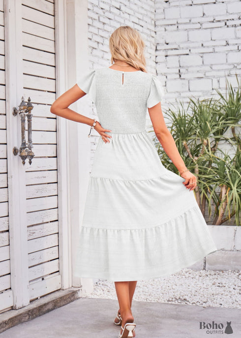 Boho Flying Sleeves Layered Midi Dress Violet