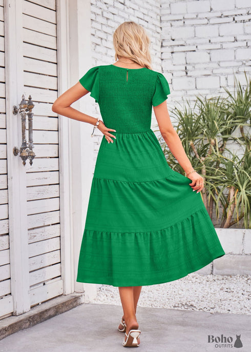 Boho Flying Sleeves Layered Midi Dress Violet