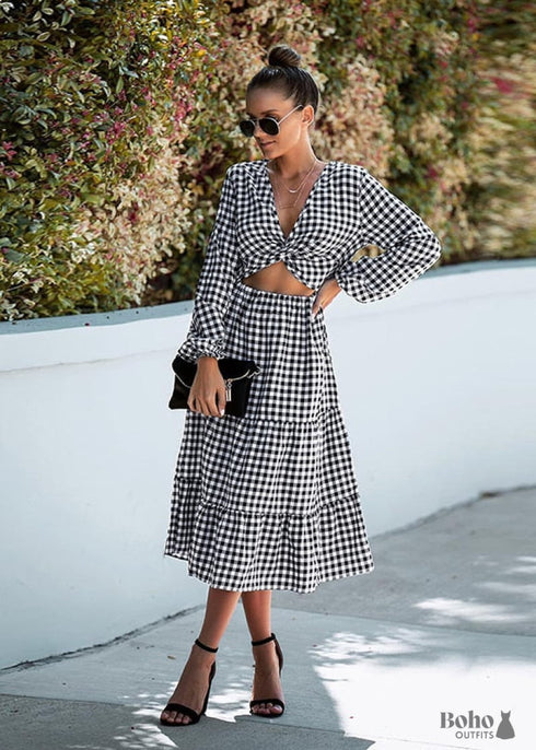 Boho Gingham Midi Dress Amara