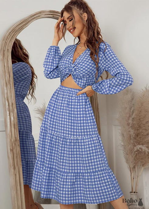 Boho Gingham Midi Dress Amara