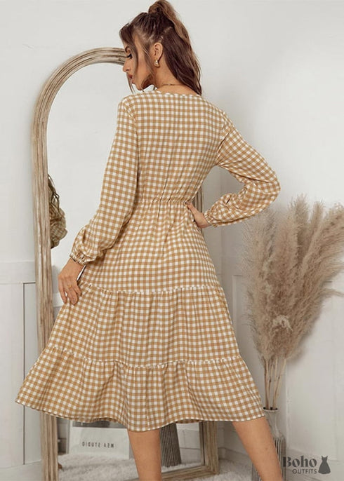 Boho Gingham Midi Dress Amara