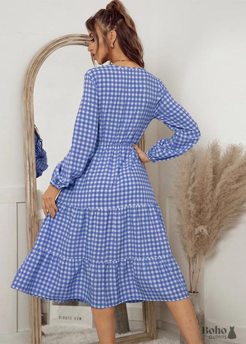 boho gingham dress Gingham Short Sleeve Puff Dress