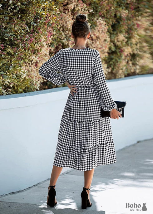 Boho Gingham Midi Dress Amara
