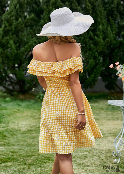 Boho Gingham Mini Dress Charlotte