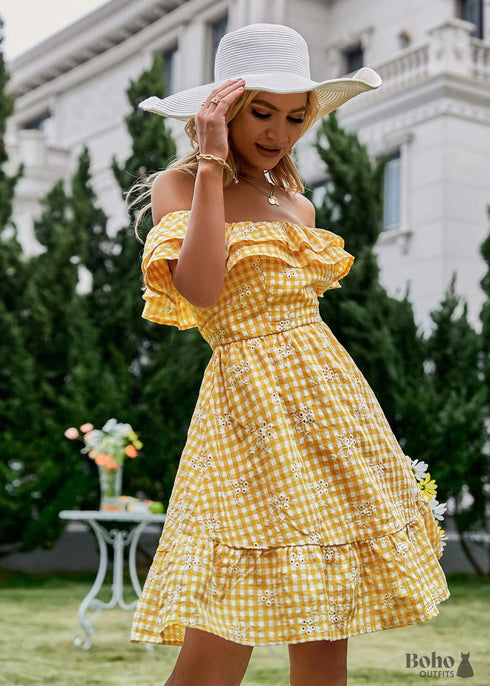 Boho Gingham Mini Dress Charlotte