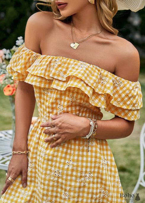 Boho Gingham Mini Dress Charlotte
