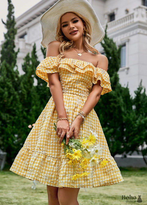 Boho Gingham Mini Dress Charlotte