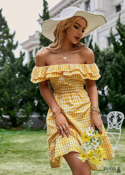 Boho Gingham Mini Dress Charlotte