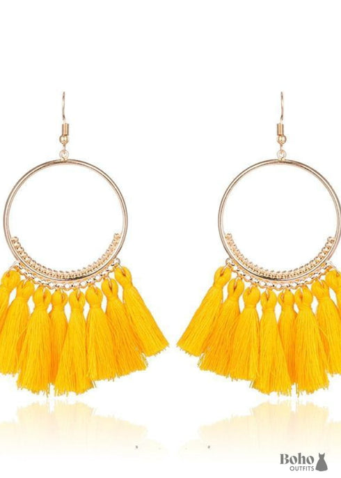 Boho Gold Earrings Pompoms Juliet