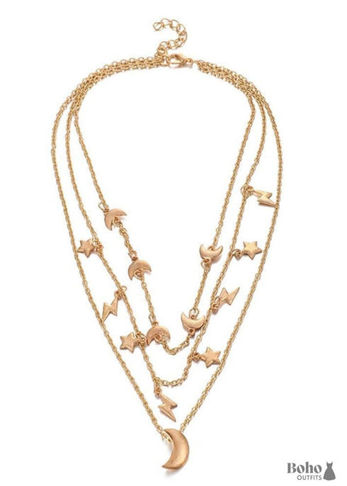 Conjunto de collares bohemios dorados con fénix lunar