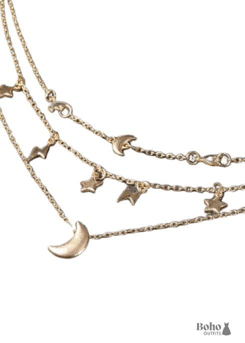 Conjunto de collares bohemios dorados con fénix lunar