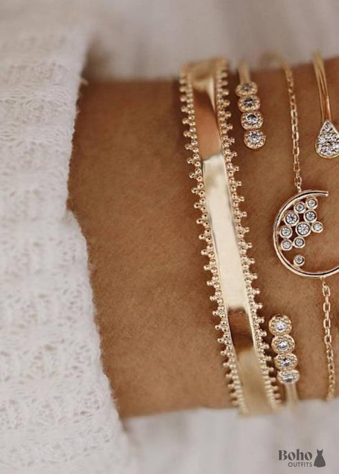 Boho Gold Pleated Bracelet Set Madilyn