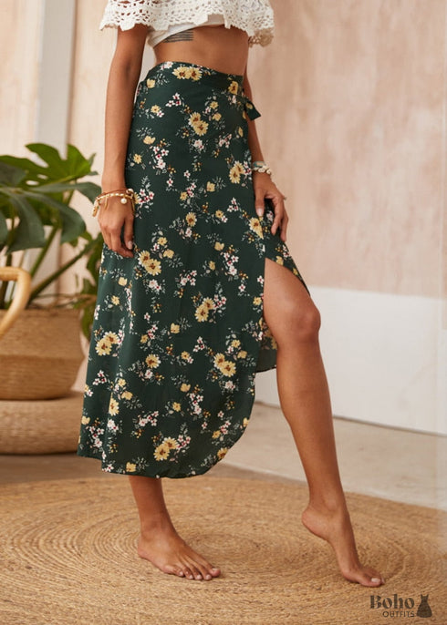 Boho Green Floral Skirt Clara