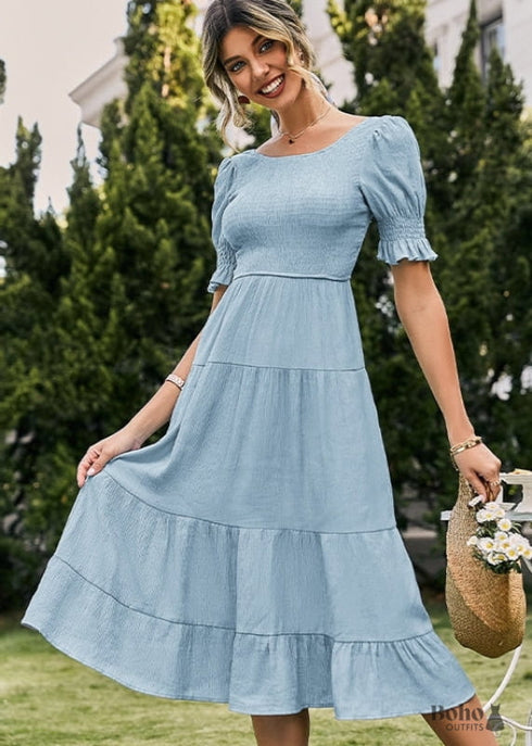 Vestido midi azul claro bohemio