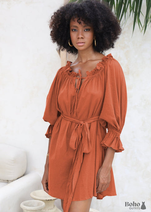 Boho Loose Collar Ruffled Dress Claire