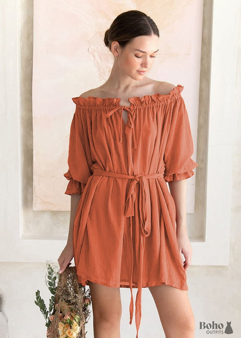 Boho Loose Collar Ruffled Dress Claire