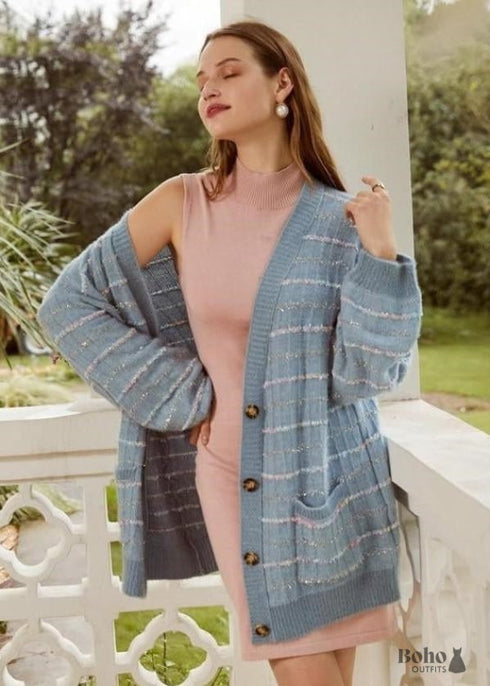 Chaqueta holgada bohemia gris azul