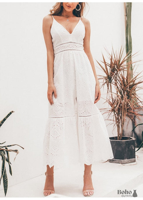 Boho Maxi Dress White Pink