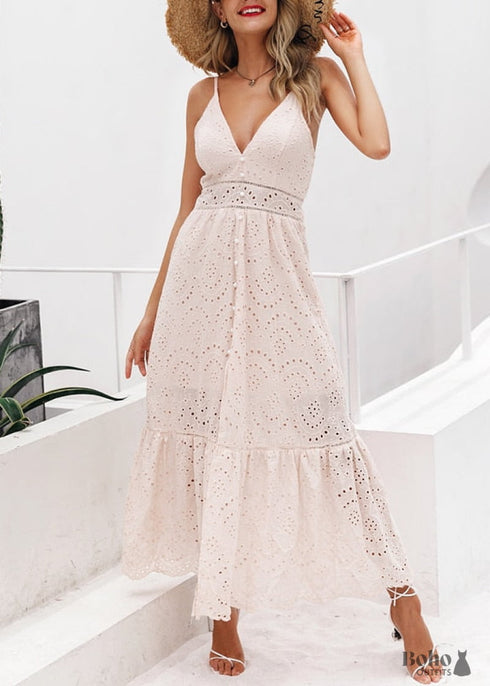 Boho Maxi Dress White Pink