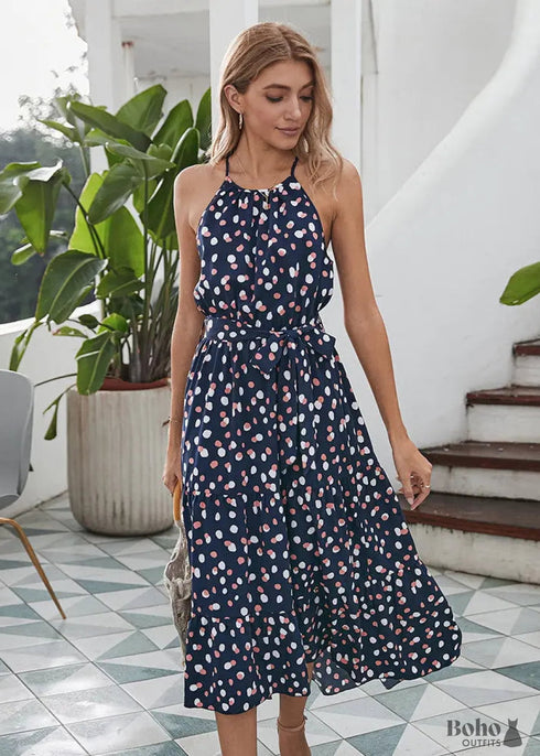 Boho Midi Dress Polka