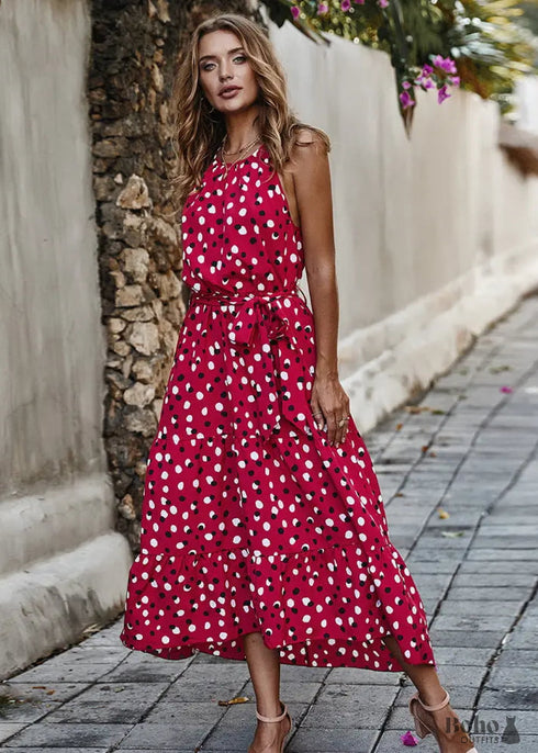 Boho Midi Dress Polka