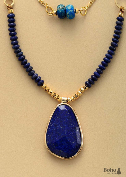 Boho Necklace, 2 Layers Lapis
