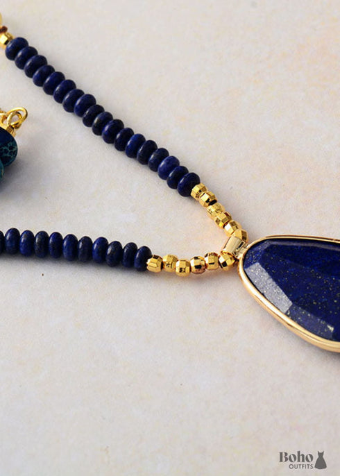 Boho Necklace, 2 Layers Lapis