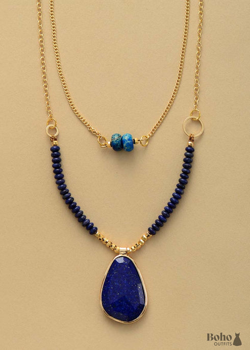 Boho Necklace, 2 Layers Lapis