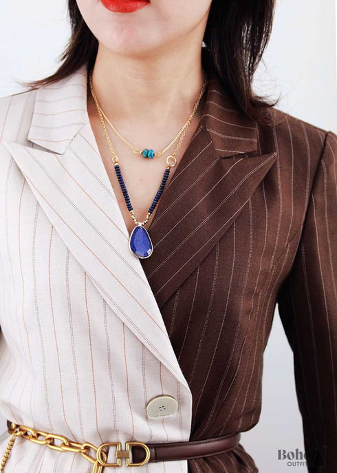 Boho Necklace, 2 Layers Lapis
