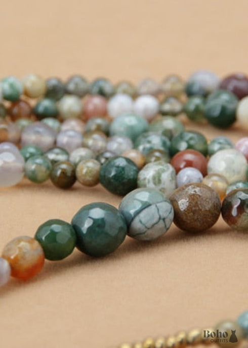 Boho Necklace, 3 Layers, Blue Natural Stone, Teardop Pendant