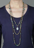 Boho Necklace, 3 Layers, Blue Natural Stone, Teardop Pendant