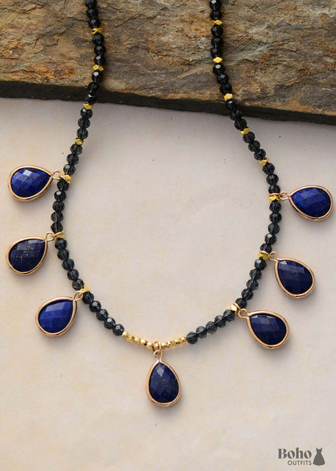 Collar bohemio con colgante de lágrima de labradorita Adele