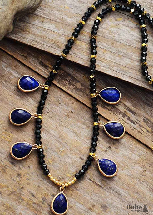 Collar bohemio con colgante de lágrima de labradorita Adele