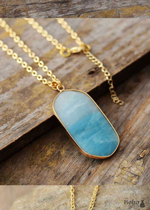 Collar Boho, Amazonita y Cadena Dorada