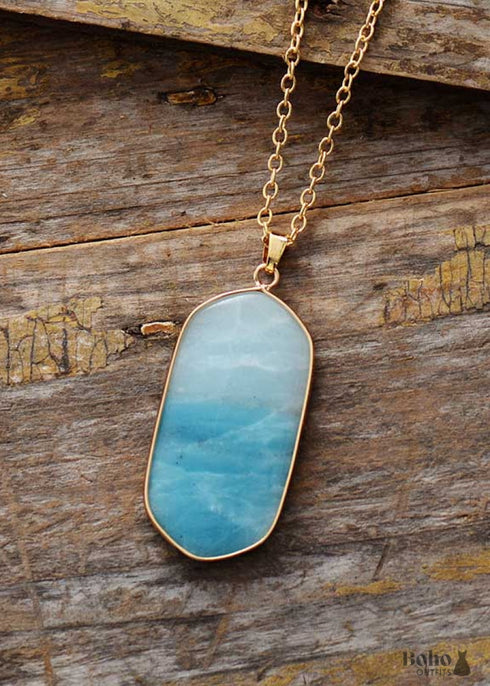 Collar Boho, Amazonita y Cadena Dorada