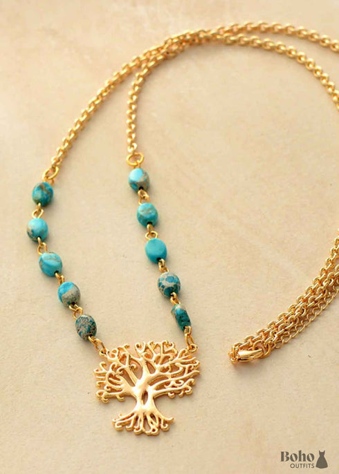 Boho Necklace, Amazonite Tree of Life