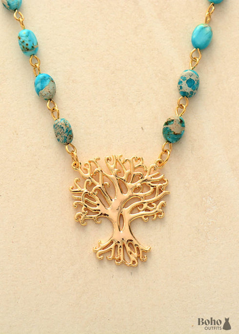 Boho Necklace, Amazonite Tree of Life