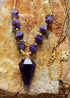 Boho Necklace, Amethysts Hexagonal Cone Pendant Necklace
