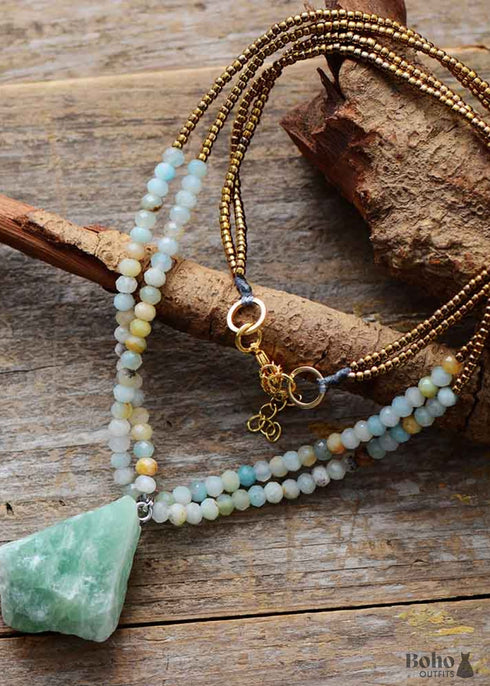 Collar bohemio, gargantilla de cuentas de amazonita Bijou