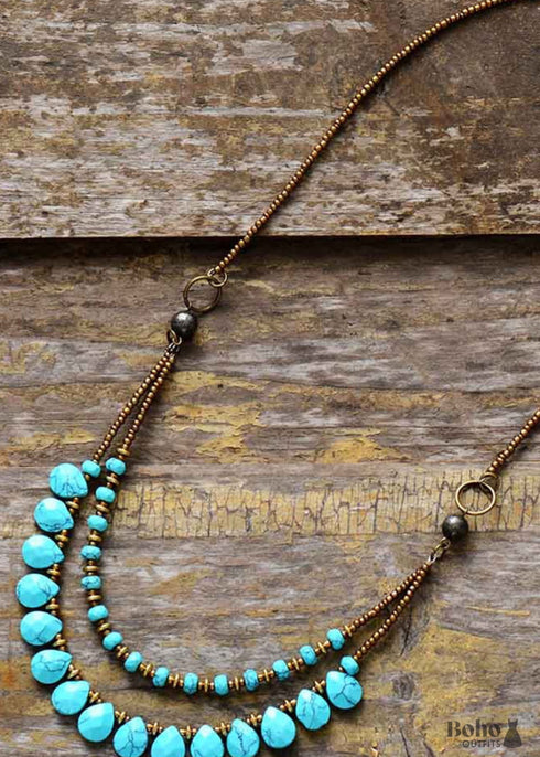 Boho Necklace, Blue Agate, Jasper and Seeds