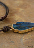 Boho Necklace,Blue and Black Agate, Jasper Arrowhead Pendant Leather