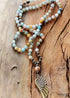 Boho Necklace, Blue and Brown Pyrite Angel Wing