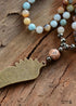 Boho Necklace, Blue and Brown Pyrite Angel Wing