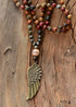 Boho Necklace, Blue and Brown Pyrite Angel Wing