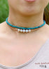 Collar bohemio, gargantilla, piedras naturales azules y verdes