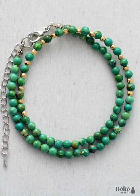 Collar bohemio, gargantilla, piedras naturales azules y verdes