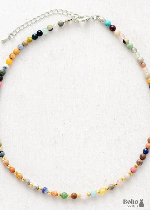 Collar bohemio, gargantilla, piedras naturales azules y verdes